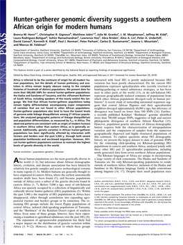 Hunter-Gatherer Genomic Diversity Suggests a Southern African Origin for Modern Humans