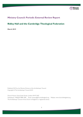 Ministry Council: Periodic External Review Report Ridley Hall and The