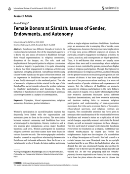 Female Donors at Sārnāth: Issues of Gender, Endowments, and Autonomy Within a Single Religious Tradition—Buddhism