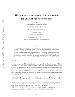 The Levy-Steinitz Rearrangement Theorem for Duals of Metrizable Spaces