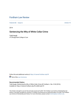 Sentencing the Why of White Collar Crime