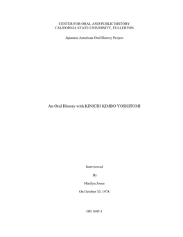 An Oral History with KINICHI KIMBO YOSHITOMI