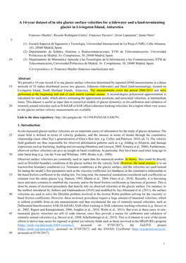 A 14-Year Dataset of in Situ Glacier Surface Velocities for a Tidewater and a Land-Terminating Glacier in Livingston Island, Antarctica