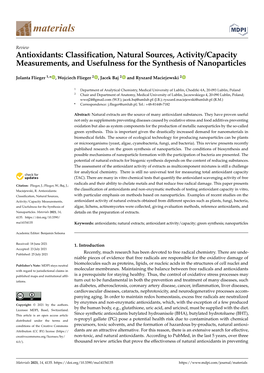 Antioxidants: Classification, Natural Sources, Activity/Capacity Measurements, and Usefulness for the Synthesis of Nanoparticles