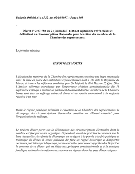 (24 Septembre 1997) Créant Et Délimitant Les Circonscriptions Électorales Pour L'élection Des Membres De La Chambre Des Représentants