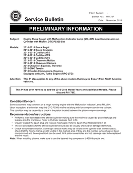 Service Bulletin PRELIMINARY INFORMATION