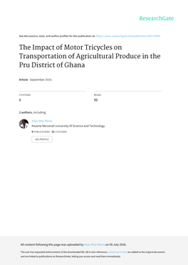 The Impact of Motor Tricycles on Transportation of Agricultural Produce in the Pru District of Ghana