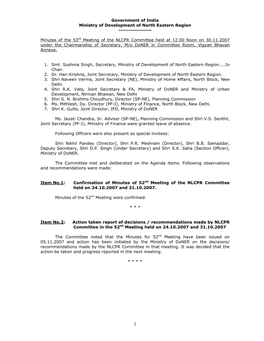 Government of India Ministry of Development of North Eastern Region ---Minutes of the 53Rd Meeting of the NLCPR C