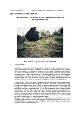 Geotechnical Study Area G7 Castlehaven Landslide, Niton, Ventnor Undercliff, Isle of Wight, UK