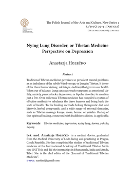Nying Lung Disorder, Or Tibetan Medicine Perspective on Depression