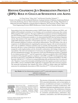 Histone Chaperone Jun Dimerization Protein 2 (Jdp2): Role in Cellular Senescence and Aging