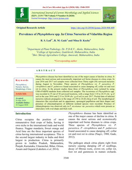 Prevalence of Phytophthora Spp. in Citrus Nurseries of Vidarbha Region