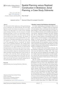 Spatial Planning Versus Realized Construction in Bratislava: Zonal Planning, a Case Study Dúbravka