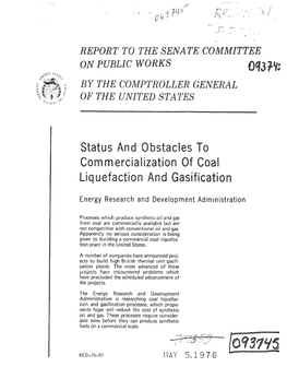 RED-76-81 Status and Obstacles to Commercialization of Coal Liquefaction and Gasification