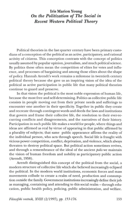 On the Politization of the Social in Recent Western Political Theory