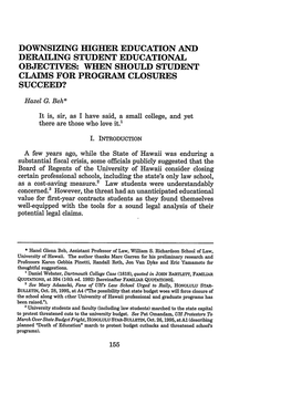 Downsizing Higher Education and Derailing Student Educational Objectives: When Should Student Claims for Program Closures Succeed?