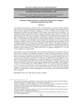 Evaluacion Financiera Para La Construccion Y Operación De Un Rastro Tipo Inspeccion Federal (Tif)