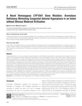 A Novel Homozygous CYP19A1 Gene Mutation: Aromatase Deficiency Mimicking Congenital Adrenal Hyperplasia in an Infant Without Obvious Maternal Virilisation