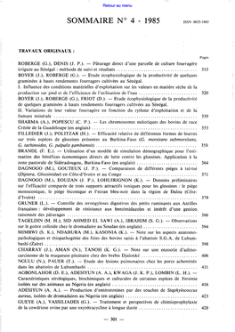 SOMMAIRE No 4 - 1985 ISSN 0035-L 865