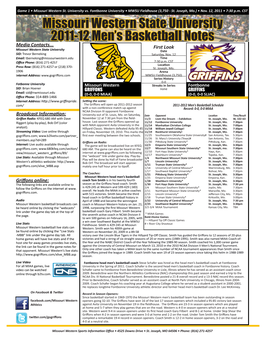 Missouri Western State University 2011-12 Men's Basketball Notes