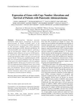 Expression of Genes with Copy Number Alterations and Survival of Patients with Pancreatic Adenocarcinoma DAVID J