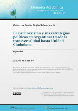 El Kirchnerismo Y Sus Estrategias Políticas En Argentina: Desde La Transversalidad Hasta Unidad Ciudadana