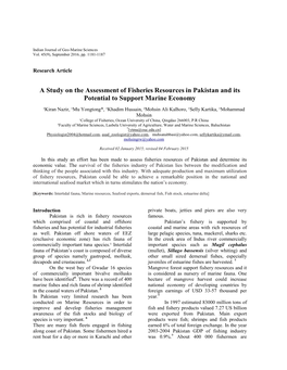 A Study on the Assessment of Fisheries Resources in Pakistan and Its Potential to Support Marine Economy