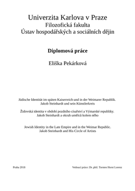 Univerzita Karlova V Praze Filozofická Fakulta Ústav Hospodářských a Sociálních Dějin