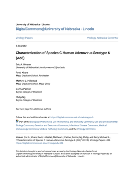 Characterization of Species C Human Adenovirus Serotype 6 (Ad6)