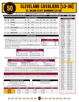 2019-20 Cleveland Cavaliers Game Notes Follow @Cavsnotes on Twitter Regular Season Game # 50 Home Game # 26