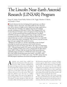 The Lincoln Near-Earth Asteroid Research (LINEAR) Program the Lincoln Near-Earth Asteroid Research (LINEAR) Program Grant H