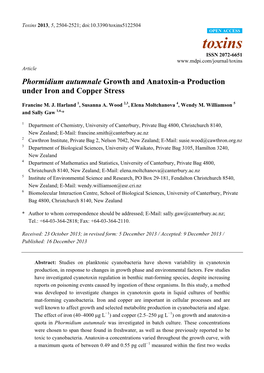 Phormidium Autumnale Growth and Anatoxin-A Production Under Iron and Copper Stress