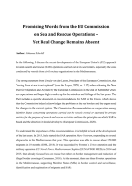 Promising Words from the EU Commission on Sea and Rescue Operations – Yet Real Change Remains Absent