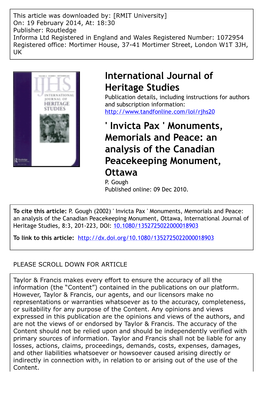 'Invicta Pax' Monuments, Memorials and Peace: an Analysis of The