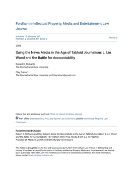 Suing the News Media in the Age of Tabloid Journalism: L. Lin Wood and the Battle for Accountability