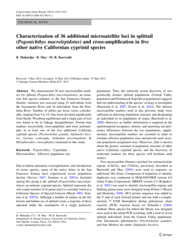 Pogonichthys Macrolepidotus) and Cross-Ampliﬁcation in ﬁve Other Native Californian Cyprinid Species