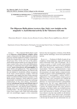 The Oligocene Biella Pluton (Western Alps, Italy): New Insights on the Magmatic Vs