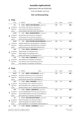 1. Preis 2. Preis Sauwälder Jagdhundeclub