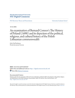 An Examination of Bernard Connor's the History of Poland (1698) and Its