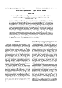 Solid-Phase Speciation of Copper in Mine Wastes Bull