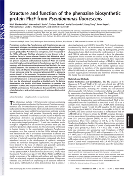 Structure and Function of the Phenazine Biosynthetic Protein Phzf from Pseudomonas Fluorescens