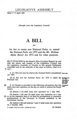 A BILL for an Act to Create New National Parks, to Amend the National Parks Act 1975 and the Mt