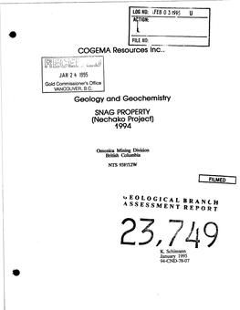 COGEMA Resources Inc.. Geology and Geochemistry (Nechako Project)