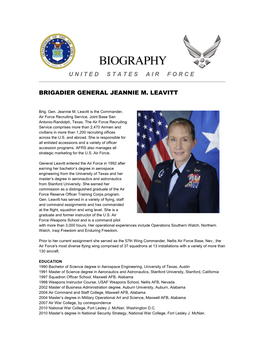 Major General Jeannie Leavitt Biographical Information