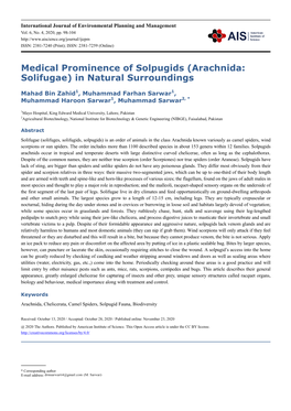 Medical Prominence of Solpugids (Arachnida: Solifugae) in Natural Surroundings