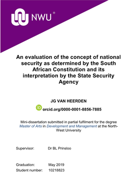 An Evaluation of the Concept of National Security As Determined by the South African Constitution and Its Interpretation by the State Security Agency