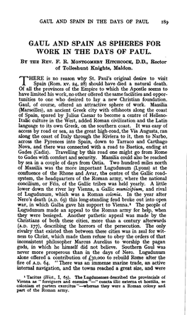 GAUL and SPAIN AS SPHERES for WORK in the DAYS of PAUL. by the Rev