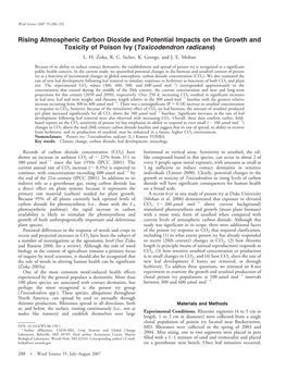 Rising Atmospheric Carbon Dioxide and Potential Impacts on the Growth and Toxicity of Poison Ivy (Toxicodendron Radicans) L