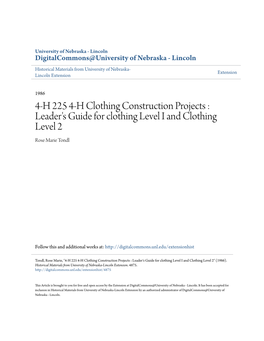 4-H 225 4-H Clothing Construction Projects : Leader's Guide for Clothing Level I and Clothing Level 2 Rose Marie Tondl