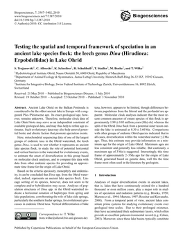 Testing the Spatial and Temporal Framework of Speciation in an Ancient Lake Species ﬂock: the Leech Genus Dina (Hirudinea: Erpobdellidae) in Lake Ohrid